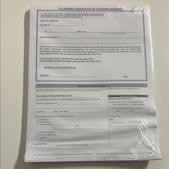 3/$25 New package of California Certificate of Acknowledgment forms - Picture 1 of 5